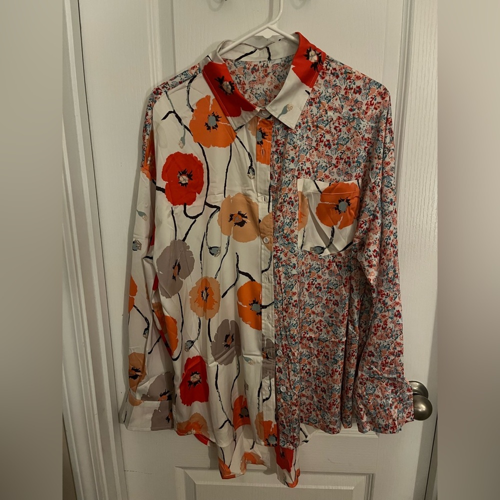Silk-like, button down blouse